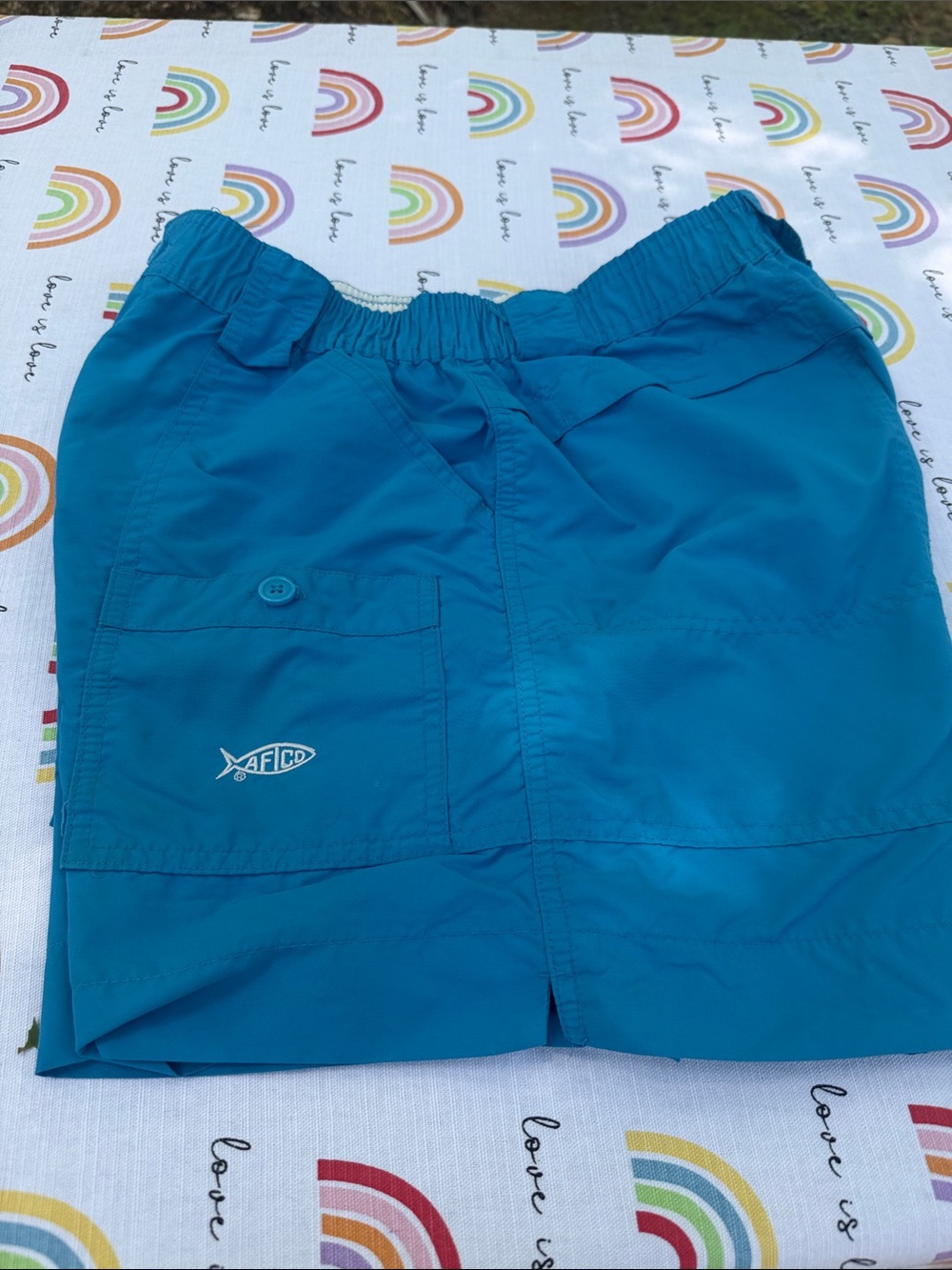 AFTCO Teal Elastic Waist Cargo Shorts